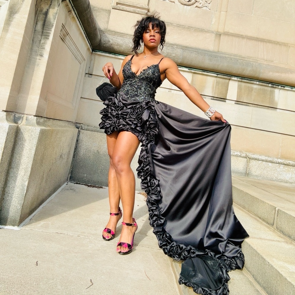 Black asymmetrical prom gown (custom made)